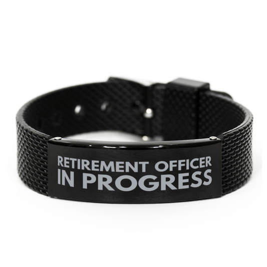 Inspirational Retirement Officer Black Shark Mesh Bracelet, Retirement Officer In Progress, Best Graduation Gifts for Students