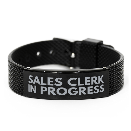 Inspirational Sales Clerk Black Shark Mesh Bracelet, Sales Clerk In Progress, Best Graduation Gifts for Students