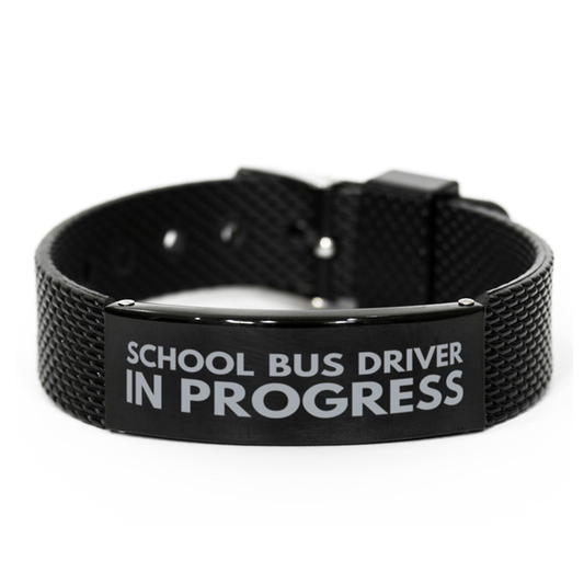 Inspirational School Bus Driver Black Shark Mesh Bracelet, School Bus Driver In Progress, Best Graduation Gifts for Students