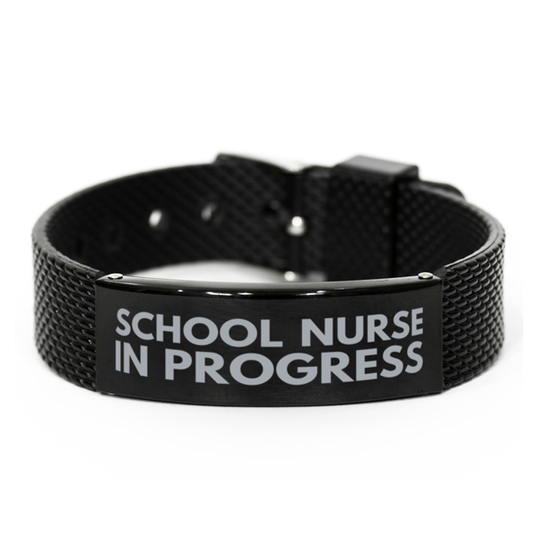 Inspirational School Nurse Black Shark Mesh Bracelet, School Nurse In Progress, Best Graduation Gifts for Students