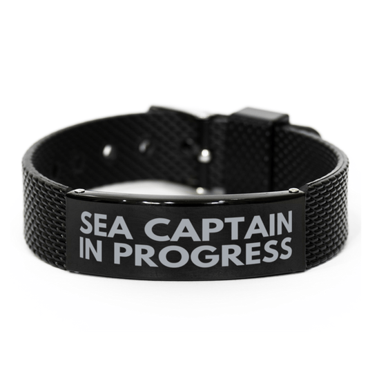 Inspirational Sea Captain Black Shark Mesh Bracelet, Sea Captain In Progress, Best Graduation Gifts for Students