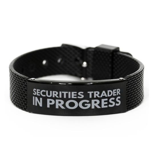 Inspirational Securities Trader Black Shark Mesh Bracelet, Securities Trader In Progress, Best Graduation Gifts for Students