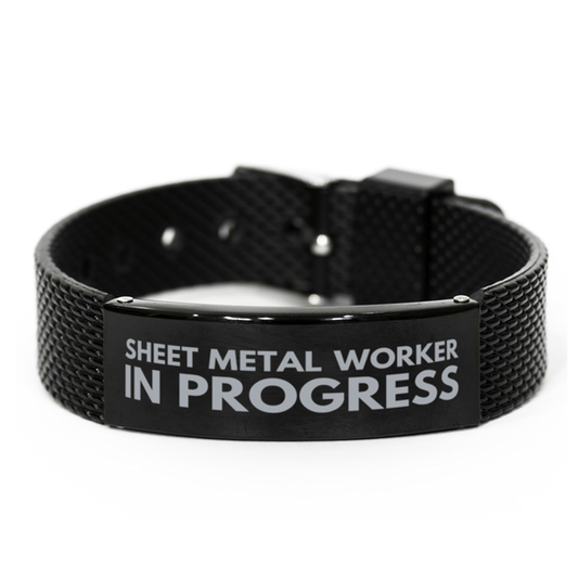 Inspirational Sheet Metal Worker Black Shark Mesh Bracelet, Sheet Metal Worker In Progress, Best Graduation Gifts for Students