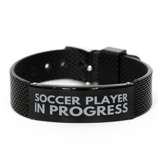 Inspirational Soccer Player Black Shark Mesh Bracelet, Soccer Player In Progress, Best Graduation Gifts for Students