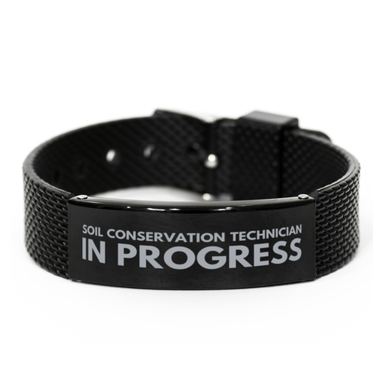 Inspirational Soil Conservation Technician Black Shark Mesh Bracelet, Soil Conservation Technician In Progress, Best Graduation Gifts for Students