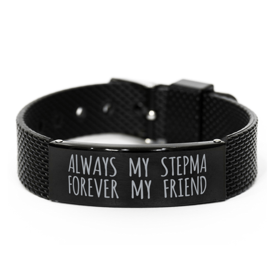 Inspirational Stepma Black Shark Mesh Bracelet, Always My Stepma Forever My Friend, Best Birthday Gifts for Family Friends