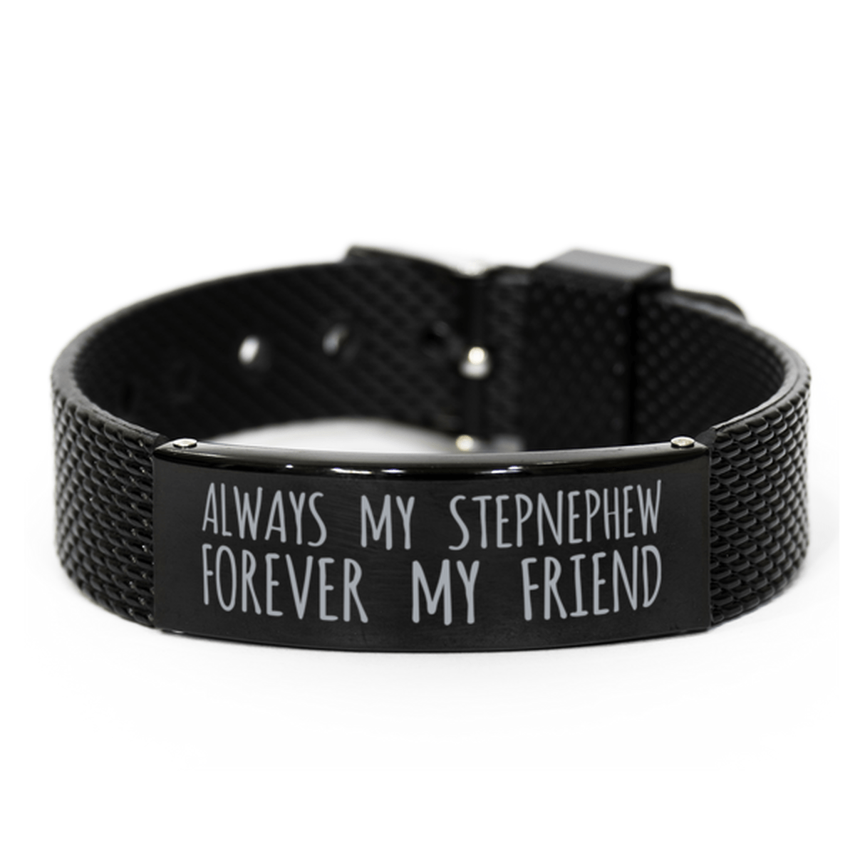 Inspirational Stepnephew Black Shark Mesh Bracelet, Always My Stepnephew Forever My Friend, Best Birthday Gifts for Family Friends