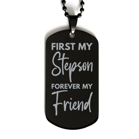 Inspirational Stepson Black Dog Tag Necklace, First My Stepson Forever My Friend, Best Birthday Gifts for Stepson
