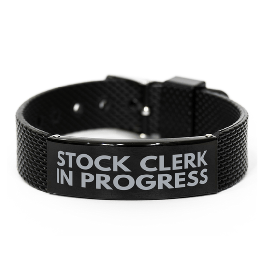 Inspirational Stock Clerk Black Shark Mesh Bracelet, Stock Clerk In Progress, Best Graduation Gifts for Students