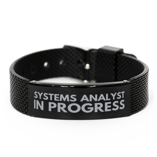 Inspirational Systems Analyst Black Shark Mesh Bracelet, Systems Analyst In Progress, Best Graduation Gifts for Students