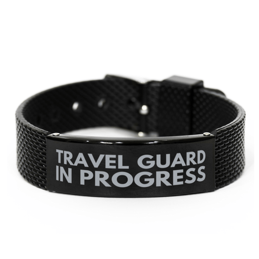 Inspirational Travel Guard Black Shark Mesh Bracelet, Travel Guard In Progress, Best Graduation Gifts for Students