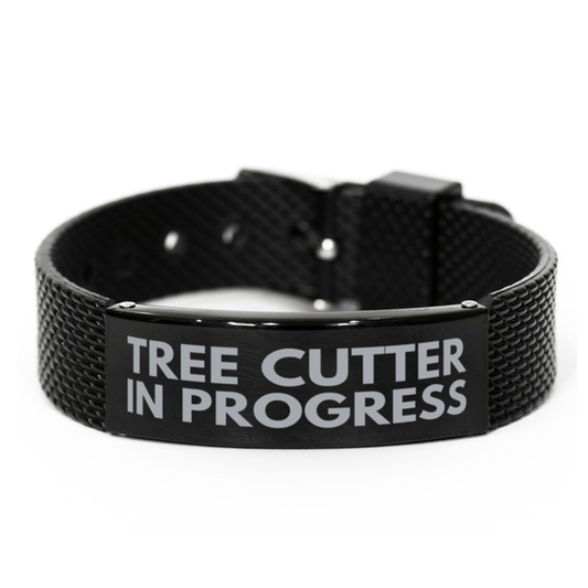 Inspirational Tree Cutter Black Shark Mesh Bracelet, Tree Cutter In Progress, Best Graduation Gifts for Students