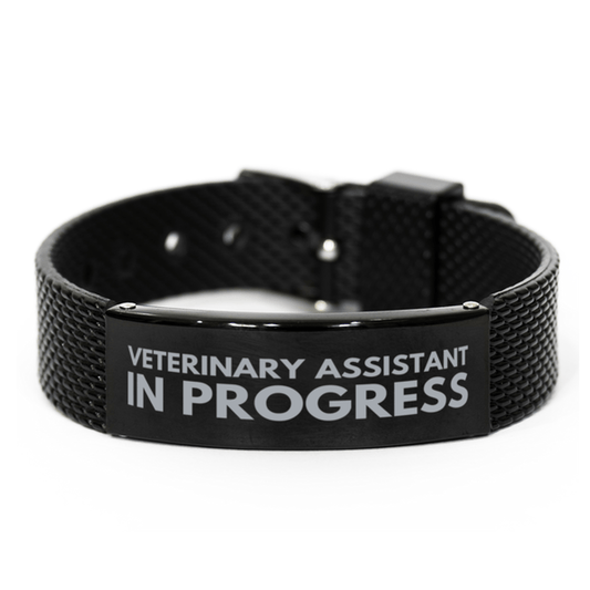 Inspirational Veterinary Assistant Black Shark Mesh Bracelet, Veterinary Assistant In Progress, Best Graduation Gifts for Students
