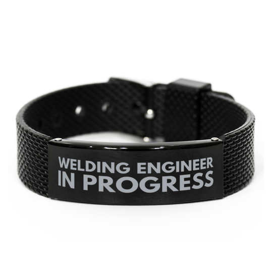 Inspirational Welding Engineer Black Shark Mesh Bracelet, Welding Engineer In Progress, Best Graduation Gifts for Students