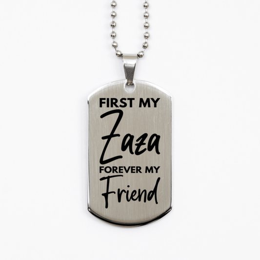 Inspirational Zaza Silver Dog Tag Necklace, First My Zaza Forever My Friend, Best Birthday Gifts for Zaza