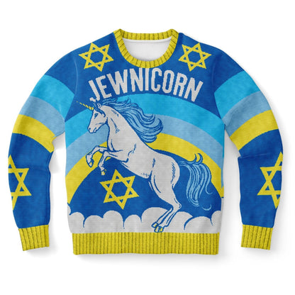 Jewnicorn Ugly Christmas Sweater (Sweatshirt) - Funny Jewish Unicorn Xmas Shirt XS