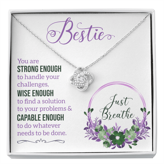 Just Breathe Bestie Gift - Motivational Jewelry Gift for Best Friend - BFF Necklace for Unbiological Sister