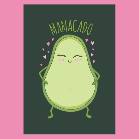 Mamacado (Folded Funny Avocado Mothers Day Card) Fun Gift For Moms 120# Silk Cover / 5x7 inch / 1 Card