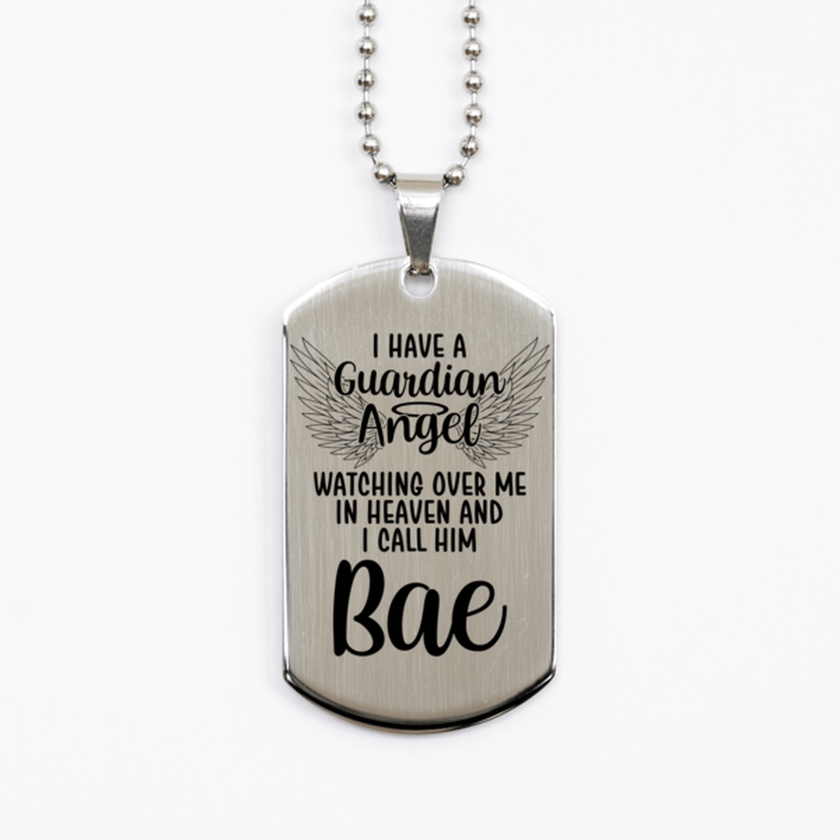 Memorial Bae Silver Dog Tag Necklace, Guardian Angel Bae Gift, Loss of Bae, Bae Death, Sympathy Gift