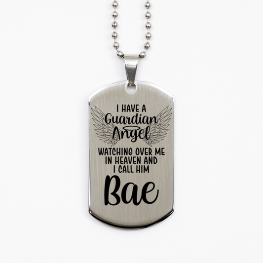 Memorial Bae Silver Dog Tag Necklace, Guardian Angel Bae Gift, Loss of Bae, Bae Death, Sympathy Gift