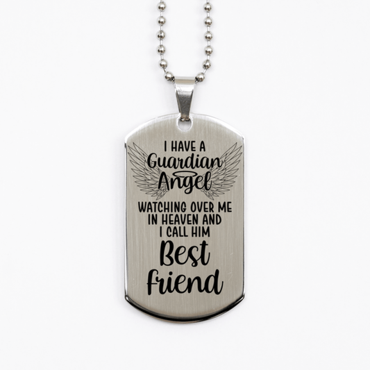 Memorial Best Friend Silver Dog Tag Necklace, Guardian Angel Best Friend Gift, Loss of Best Friend, Best Friend Death, Sympathy Gift