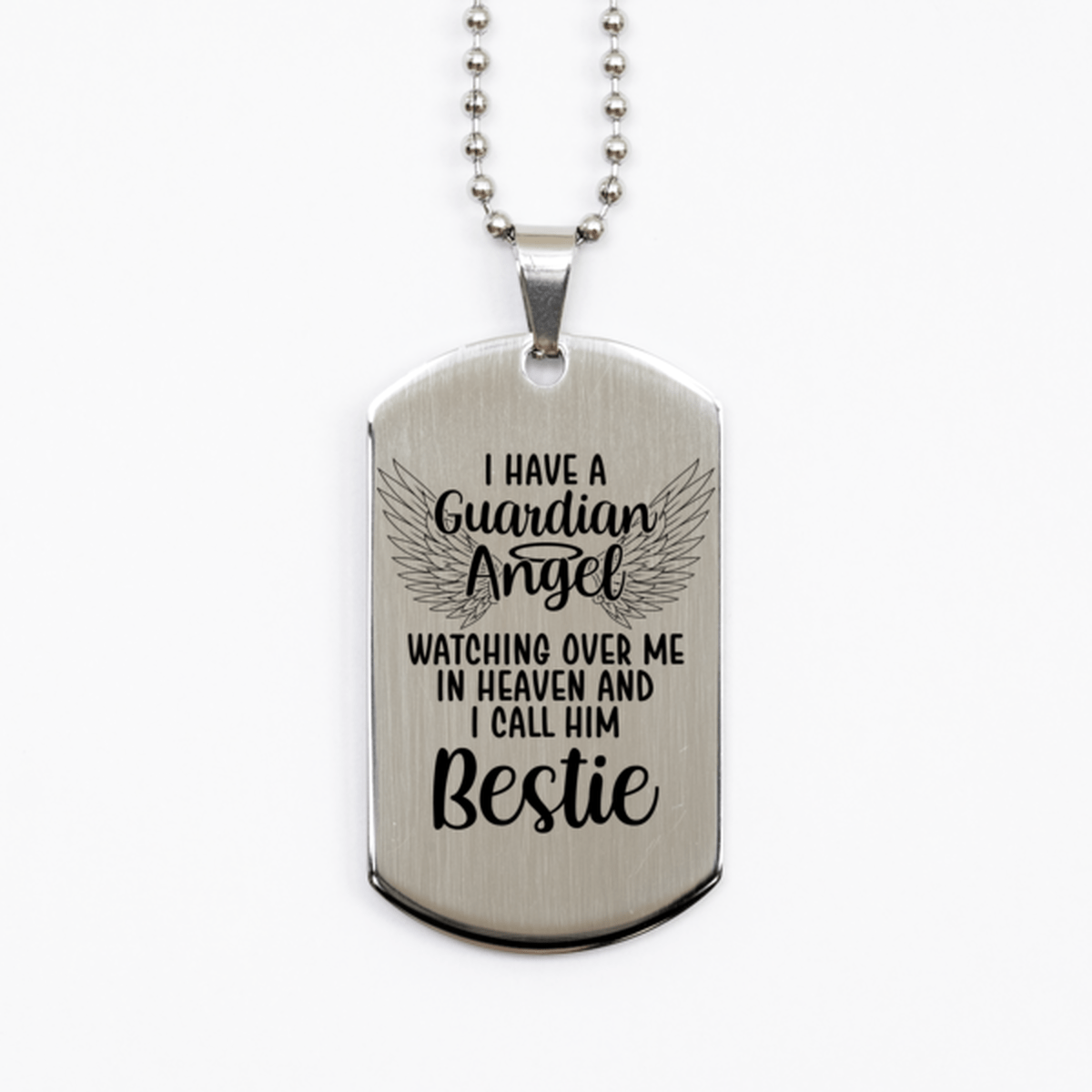 Memorial Bestie Silver Dog Tag Necklace, Guardian Angel Bestie Gift, Loss of Bestie, Bestie Death, Sympathy Gift