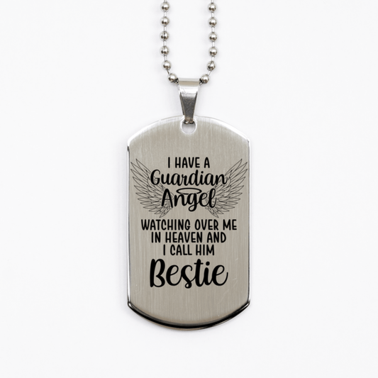 Memorial Bestie Silver Dog Tag Necklace, Guardian Angel Bestie Gift, Loss of Bestie, Bestie Death, Sympathy Gift