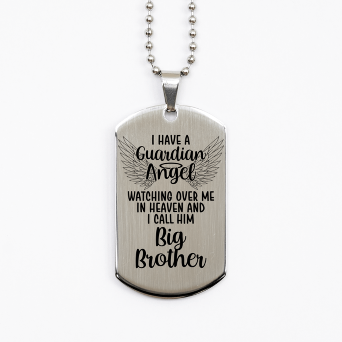 Memorial Big Brother Silver Dog Tag Necklace, Guardian Angel Big Brother Gift, Loss of Big Brother, Big Brother Death, Sympathy Gift