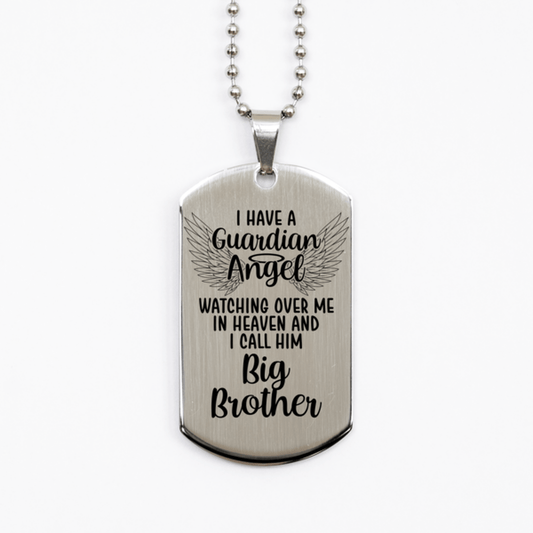 Memorial Big Brother Silver Dog Tag Necklace, Guardian Angel Big Brother Gift, Loss of Big Brother, Big Brother Death, Sympathy Gift