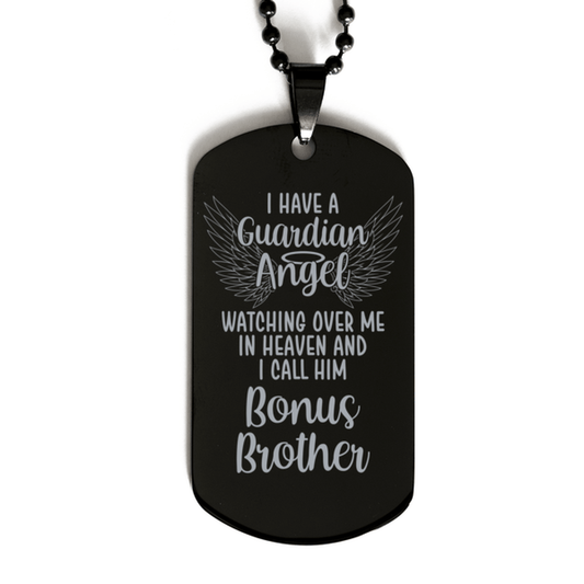 Memorial Bonus Brother Black Dog Tag Necklace, Guardian Angel Bonus Brother Gift, Loss of Bonus Brother, Bonus Brother Death, Sympathy Gift
