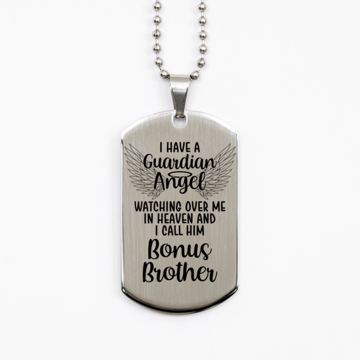 Memorial Bonus Brother Silver Dog Tag Necklace, Guardian Angel Bonus Brother Gift, Loss of Bonus Brother, Bonus Brother Death, Sympathy Gift