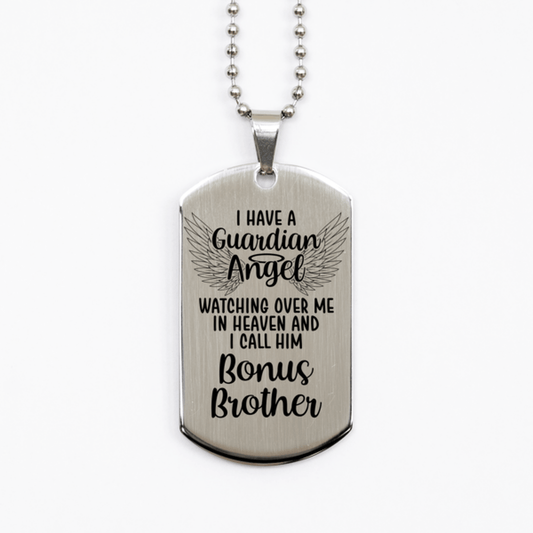 Memorial Bonus Brother Silver Dog Tag Necklace, Guardian Angel Bonus Brother Gift, Loss of Bonus Brother, Bonus Brother Death, Sympathy Gift