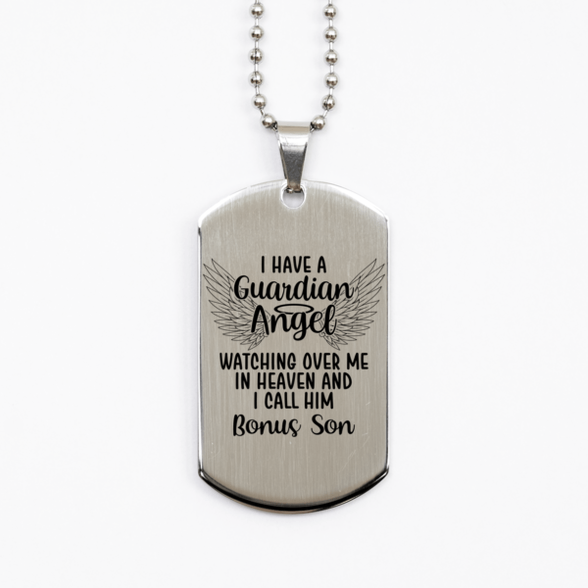Memorial Bonus Son Silver Dog Tag Necklace, Guardian Angel Bonus Son Gift, Loss of Bonus Son, Bonus Son Death, Sympathy Gift