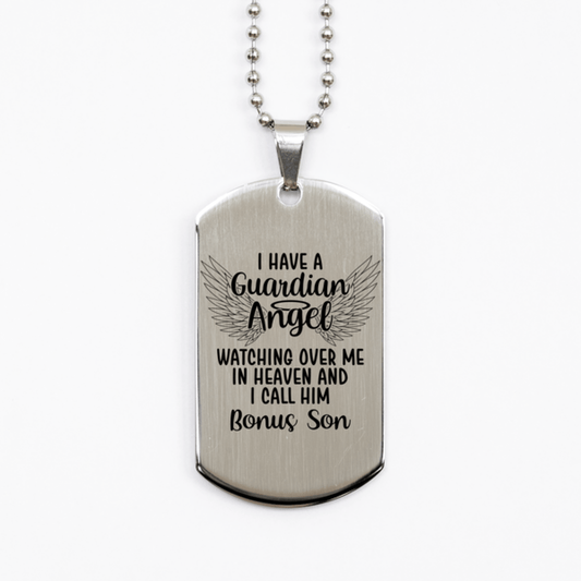 Memorial Bonus Son Silver Dog Tag Necklace, Guardian Angel Bonus Son Gift, Loss of Bonus Son, Bonus Son Death, Sympathy Gift