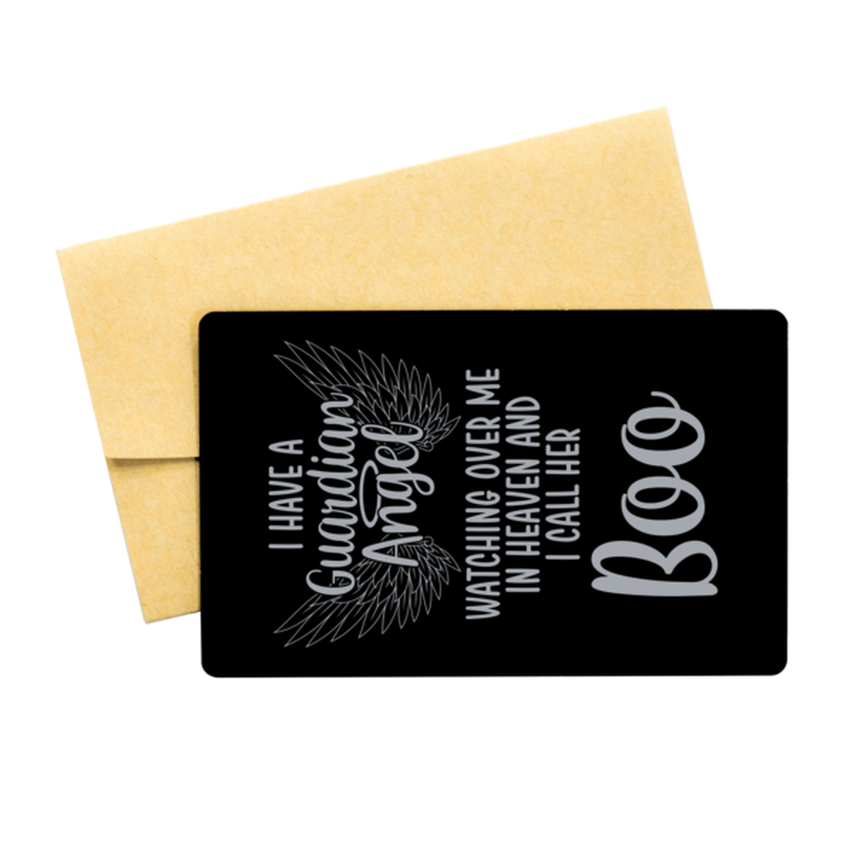 Memorial Boo Black Aluminum Card, I Have a Guardian Angel I Call Her Boo, Best Remembrance Gifts for Family Friends