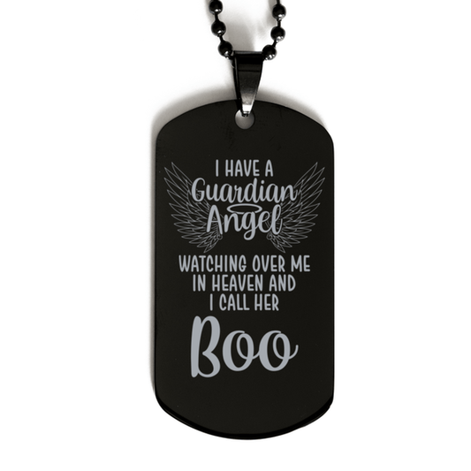 Memorial Boo Black Dog Tag, I Have a Guardian Angel I Call Her Boo, Best Remembrance Gifts for Family Friends
