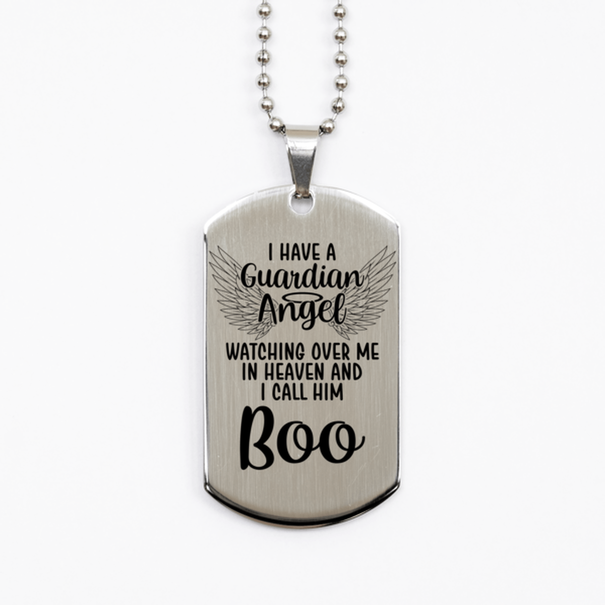 Memorial Boo Silver Dog Tag Necklace, Guardian Angel Boo Gift, Loss of Boo, Boo Death, Sympathy Gift