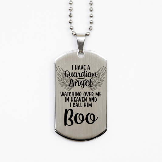 Memorial Boo Silver Dog Tag Necklace, Guardian Angel Boo Gift, Loss of Boo, Boo Death, Sympathy Gift
