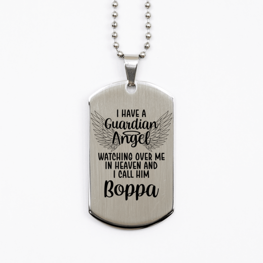 Memorial Boppa Silver Dog Tag Necklace, Guardian Angel Boppa Gift, Loss of Boppa, Boppa Death, Sympathy Gift