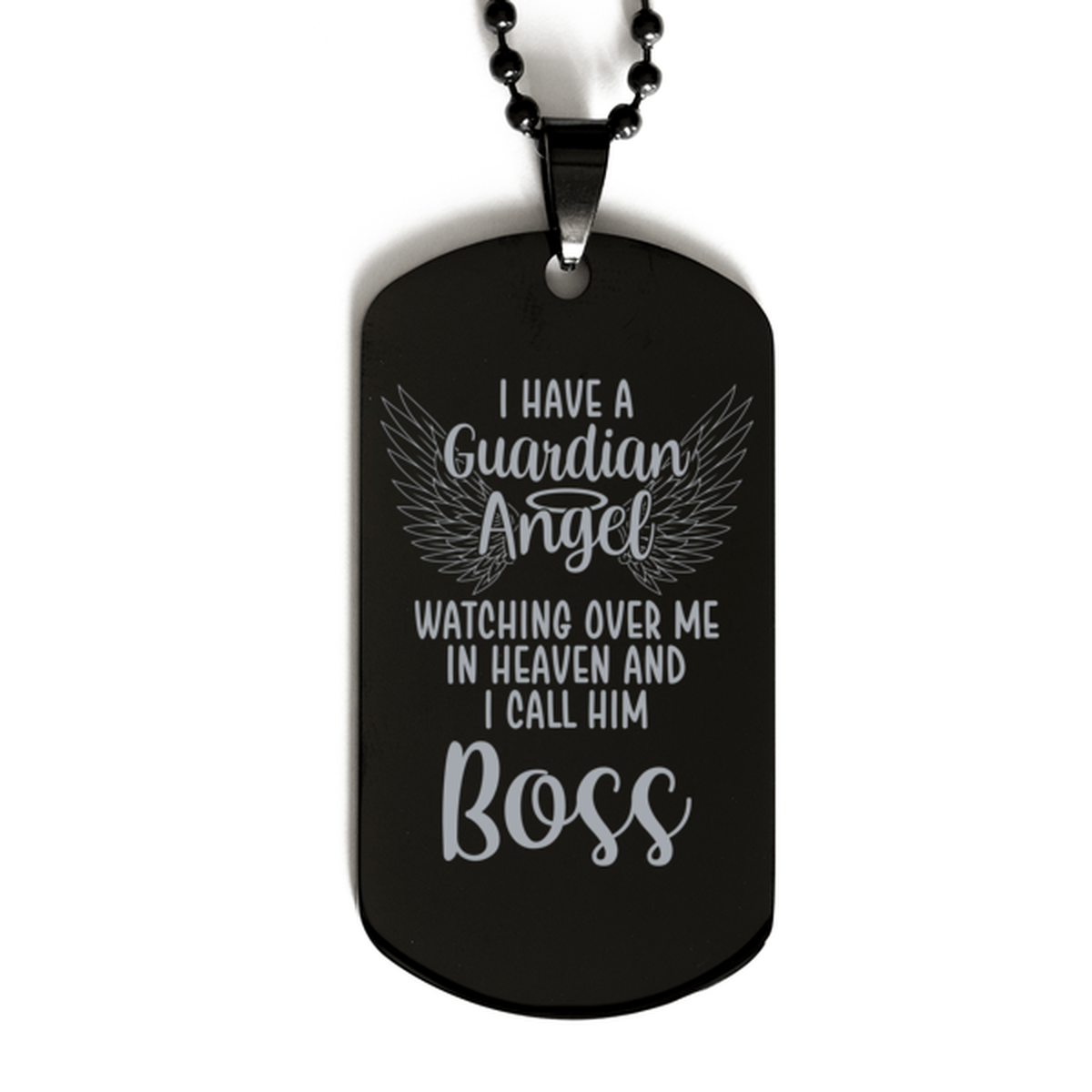 Memorial Boss Black Dog Tag Necklace, Guardian Angel Boss Gift, Loss of Boss, Boss Death, Sympathy Gift