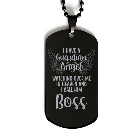 Memorial Boss Black Dog Tag Necklace, Guardian Angel Boss Gift, Loss of Boss, Boss Death, Sympathy Gift
