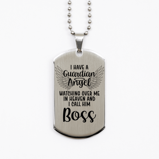 Memorial Boss Silver Dog Tag Necklace, Guardian Angel Boss Gift, Loss of Boss, Boss Death, Sympathy Gift