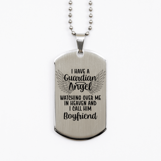 Memorial Boyfriend Silver Dog Tag Necklace, Guardian Angel Boyfriend Gift, Loss of Boyfriend, Boyfriend Death, Sympathy Gift