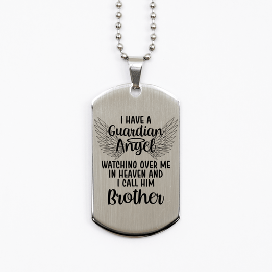 Memorial Brother Silver Dog Tag Necklace, Guardian Angel Brother Gift, Loss of Brother, Brother Death, Sympathy Gift