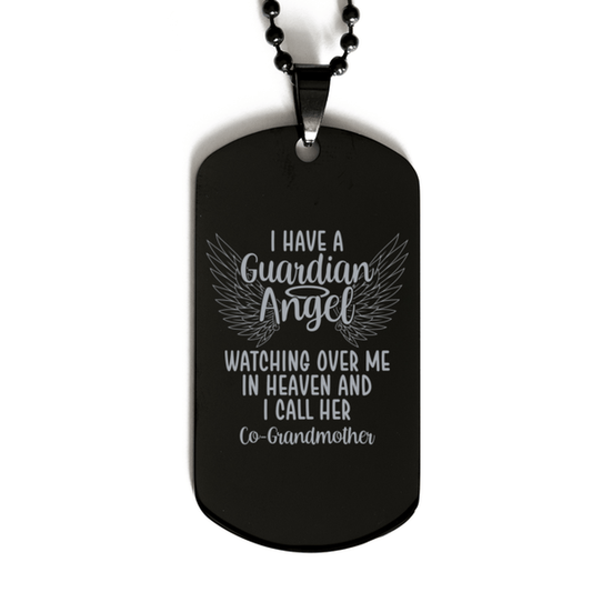 Memorial Co-Grandmother Black Dog Tag, I Have a Guardian Angel I Call Her Co-Grandmother, Best Remembrance Gifts for Family Friends