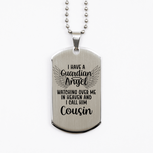 Memorial Cousin Silver Dog Tag Necklace, Guardian Angel Cousin Gift, Loss of Cousin, Cousin Death, Sympathy Gift
