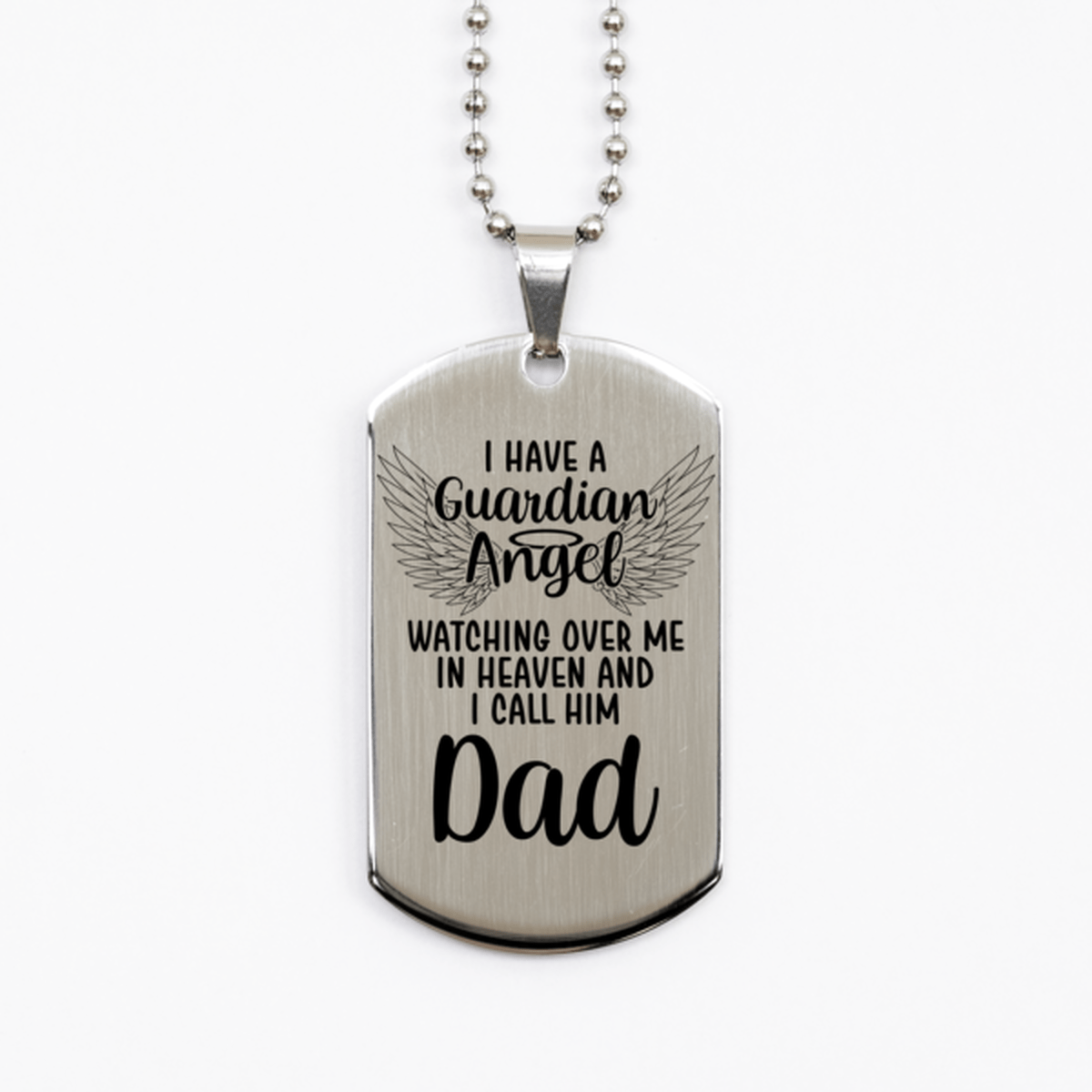 Memorial Dad Silver Dog Tag Necklace, Guardian Angel Dad Gift, Loss of Dad, Dad Death, Sympathy Gift
