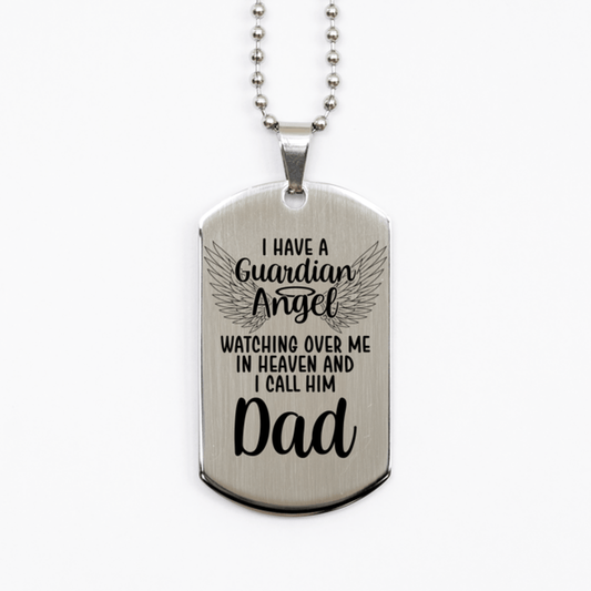 Memorial Dad Silver Dog Tag Necklace, Guardian Angel Dad Gift, Loss of Dad, Dad Death, Sympathy Gift