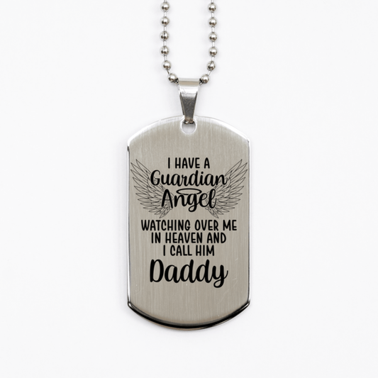 Memorial Daddy Silver Dog Tag Necklace, Guardian Angel Daddy Gift, Loss of Daddy, Daddy Death, Sympathy Gift