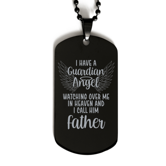 Memorial Father Black Dog Tag Necklace, Guardian Angel Father Gift, Loss of Father, Father Death, Sympathy Gift